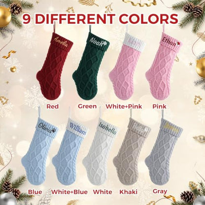 Personalized Christmas Stockings Pink Knit with Embroidered Name & Card - 18in