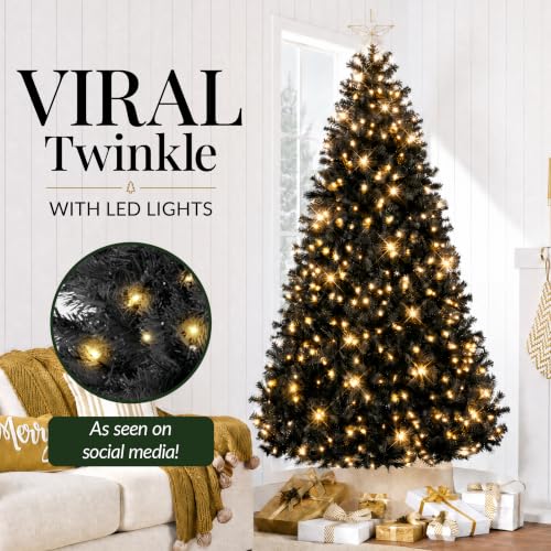 Black 6ft Artificial Christmas Tree Pre-Lit Twinkling Lights Holiday Decor