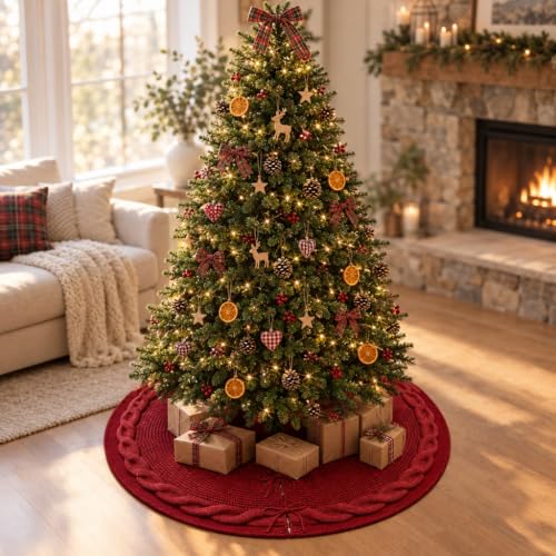 Yuboo Burgundy Red Christmas Tree Skirt 48 Inch - Large, Rustic Knit
