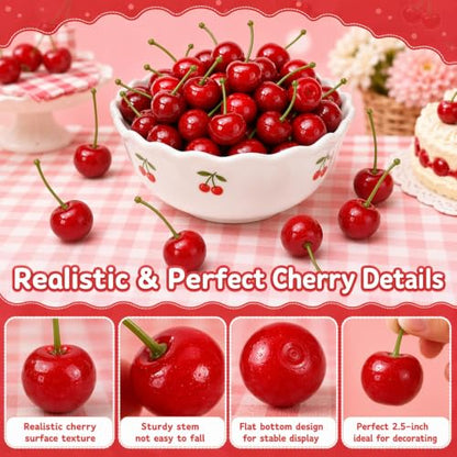 60 Red Artificial Cherry Foam Fruit Decor for Cakes & Crafts