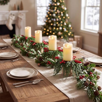 Christmas Candle Ring Set - 3.5 Inch / Festive Wreaths for Decor - 6 Pieces