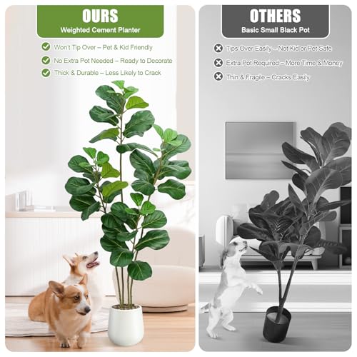 Faux Fiddle Leaf Fig Tree 5ft with White Planter - Green Variation