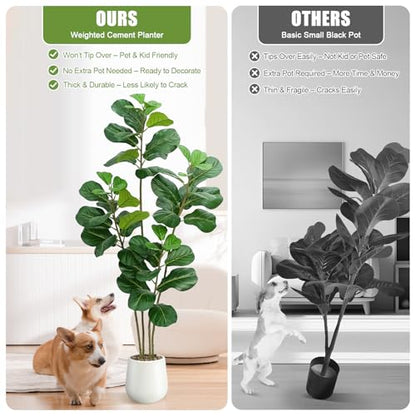 Faux Fiddle Leaf Fig Tree 5ft with White Planter - Green Variation