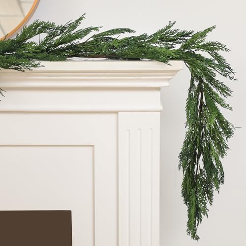 Artificial Christmas Cedar Garland 2 Pcs 6 ft - Realistic Faux Evergreen Decor