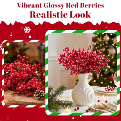Artificial Red Berry Stems for Christmas Decorations, 6.5 Inch Holiday Wreaths & Arrangements - 40 Pack
