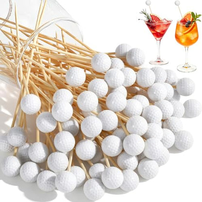 Golf Ball Cocktail Picks - 100 Sturdy Wooden Appetizer Toothpicks