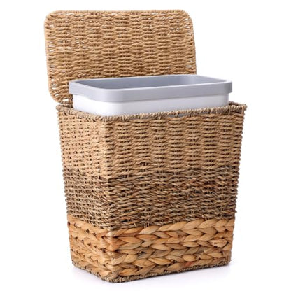3 Gallon Wicker Trash Can with Lid & Removable Liner - Natural Home Decor