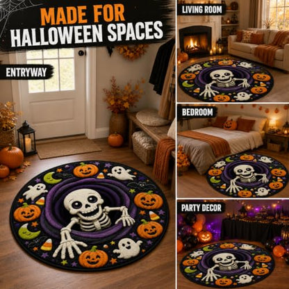 3D Halloween Rug Indoor Black Cat Vortex Optical Illusion, 32 Inch - Variation: Black Cat / 2'8" Round