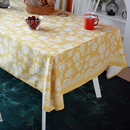 ARTABLE Yellow Floral Print Rectangle Tablecloth 52 x 70 Inch Summer Decor