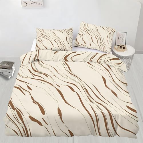 Brown Swirl Queen Comforter Set with Pillow Shams - Beige Marble Bedding