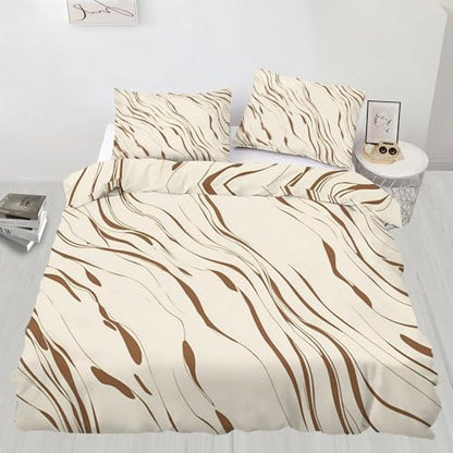 Brown Swirl Queen Comforter Set with Pillow Shams - Beige Marble Bedding