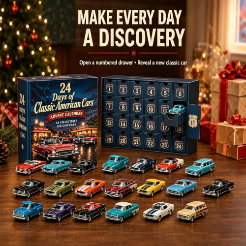 24 Days Classic American Car Advent Calendar - 3D PVC Collectible Set