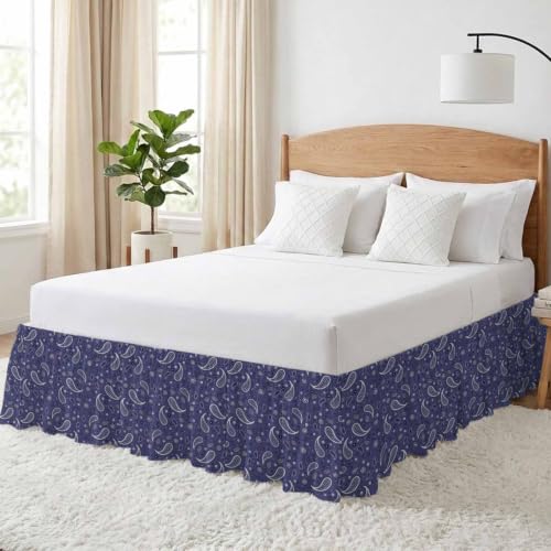 King Size Navy Blue Adjustable Elastic Bed Skirt - 16 Inch Drop, Wrap Around Dust Ruffle