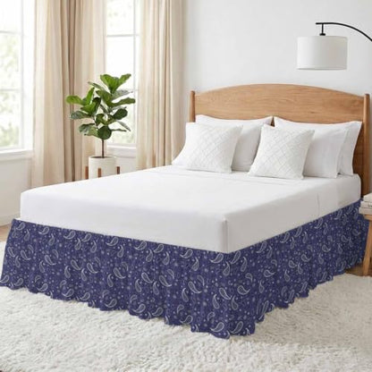 King Size Navy Blue Adjustable Elastic Bed Skirt - 16 Inch Drop, Wrap Around Dust Ruffle