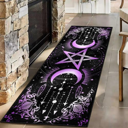 Gothic Moon Runner Rug - Purple Celestial Witch Decor 2x6ft Pattern 1
