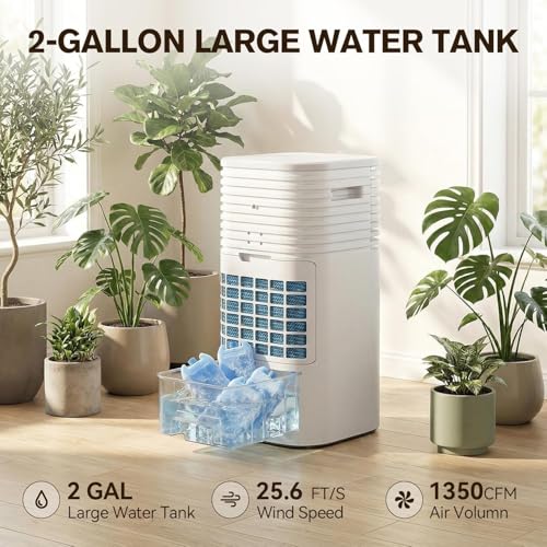 3-in-1 Portable Evaporative Cooler with Remote Control, 24-Inch Ventless Air Conditioner, 15-Hour Timer, 120° Oscillation, 2-Gallon Tank, Multi-Mode for Home & Office