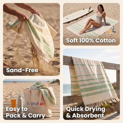 Grassgreen 2-Piece Turkish Cotton Beach Towels - Fast Drying, Super Absorbent, Travel & Spa Essential