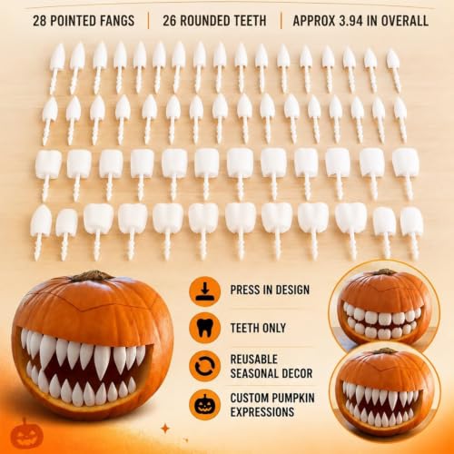 Monster Grin Pumpkin Teeth Kit - DIY Halloween Pumpkin Face Decorations, A2 Variation