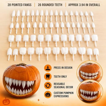 Monster Grin Pumpkin Teeth Kit - DIY Halloween Pumpkin Face Decorations, A2 Variation