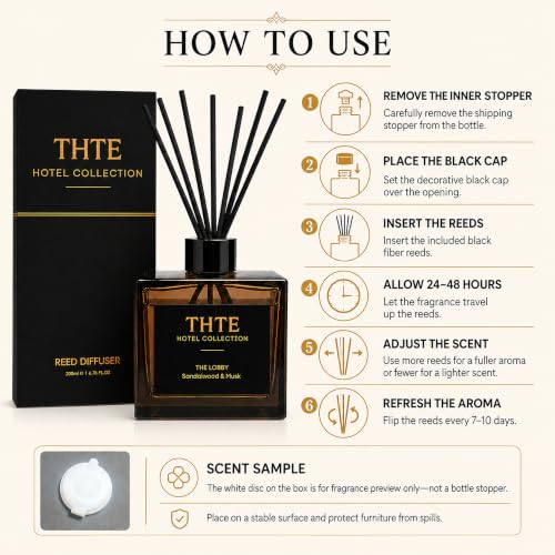 White Tea & Soft Musk Reed Diffuser for Home - Hotel-Inspired Scent with Black Fiber Reeds