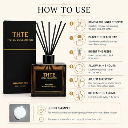 White Tea & Soft Musk Reed Diffuser for Home - Hotel-Inspired Scent with Black Fiber Reeds