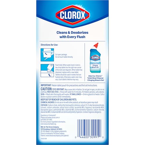 Clorox Ultra Clean Toilet Tablets Bleach & Blue, Rain Clean Scent, 2.47 Ounces Each, 4 Count (Package May Vary)