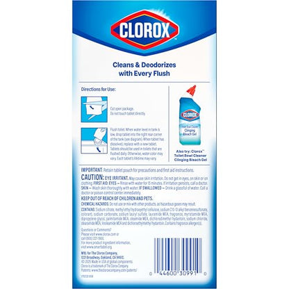 Clorox Ultra Clean Toilet Tablets Bleach & Blue, Rain Clean Scent, 2.47 Ounces Each, 4 Count (Package May Vary)