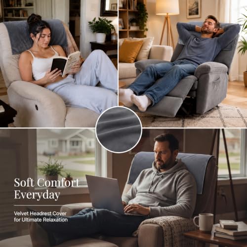 Velvet Recliner Headrest Cover Non-Slip Protector 2 Pack