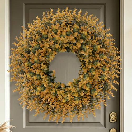 26 Inch Fall Boxwood Wreath for Front Door Outdoor Decoration - Orange