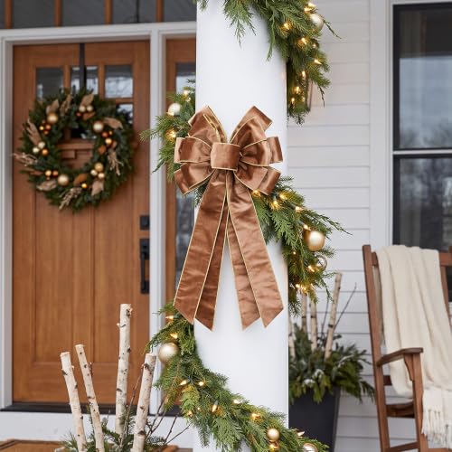 Brown Velvet Christmas Bow Set - 2 Pack Wreath & Tree Toppers