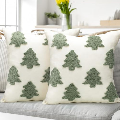 Christmas Pillow Covers 18x18 Inch - Tree White Holiday Decor - Mixweer 2 Pcs