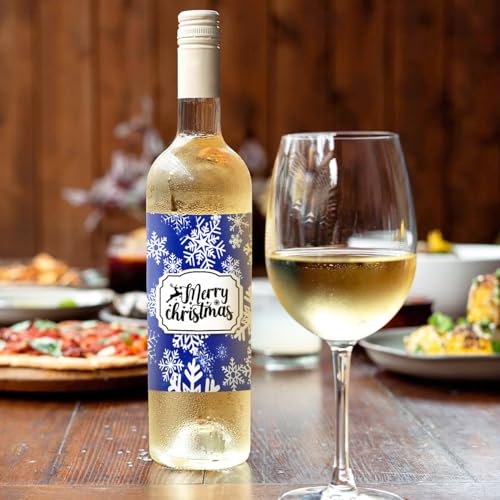 IRADA Burlap Wine Bags - 2 Bottle Party Decorations with Snowflake Labels - Christmas Gift Wrap