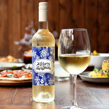 IRADA Burlap Wine Bags - 2 Bottle Party Decorations with Snowflake Labels - Christmas Gift Wrap