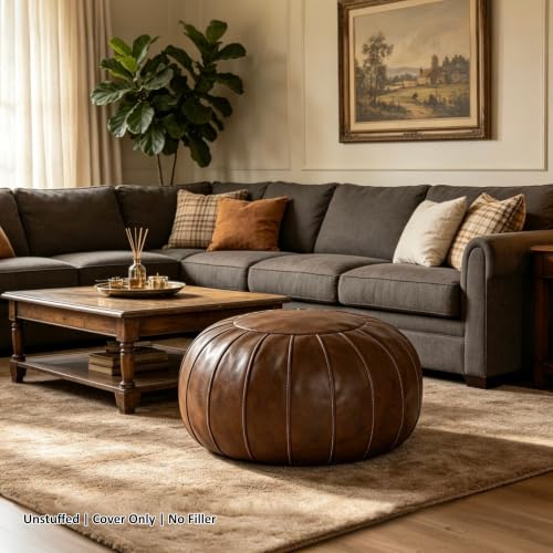 Unstuffed Faux Leather Ottoman Pouf - Deep Coffee, DIY Storage Foot Stool
