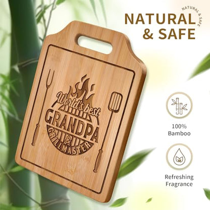 Grandpa Gifts Grill Master Engraved Bamboo Cutting Board - World's Best Grandpa - 12.3" x 8.7"