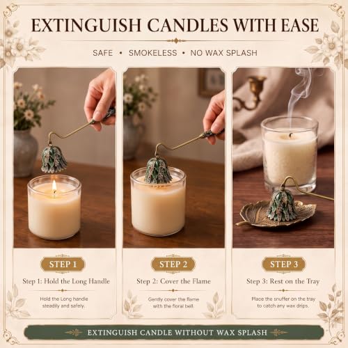 Decorative Candle Snuffer with Tray for Home Decor, Green