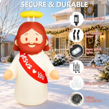 8.3FT Inflatable Jesus Outdoor Decoration with LED Lights and Stable Setup