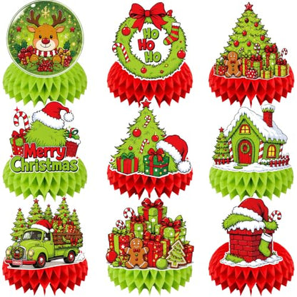 Christmas Honeycomb Centerpieces Set - 9 Holiday Table Decorations