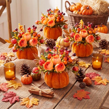 Fall Harvest Artificial Pumpkin Flower Centerpieces - Set of 6