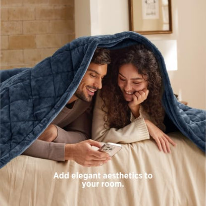 Bedsure Queen Size Quilted Electric Heated Blanket Blue with Dual Controllers - Bering Sea Diamond Style