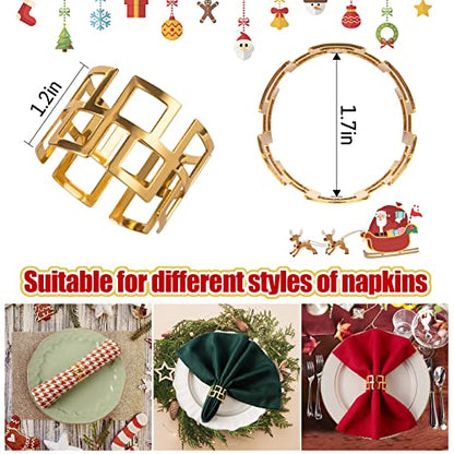 Gold Christmas Napkin Rings Set of 16 - Classic Holiday Table Decorations