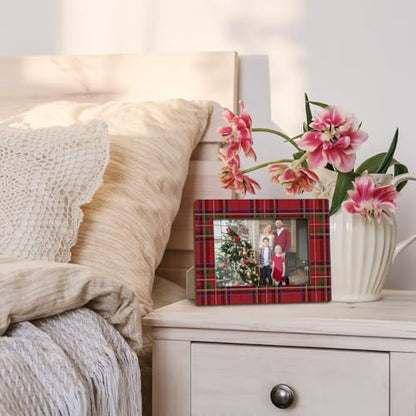 Christmas Picture Frame, Red Green Plaid Holiday Photo Frame, 4x6 Table Decor Gift