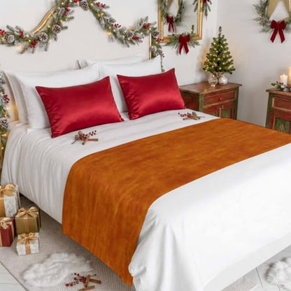 Burnt Orange King Size Bed Runner Scarf - Rustic Modern Farmhouse Decor 94x20