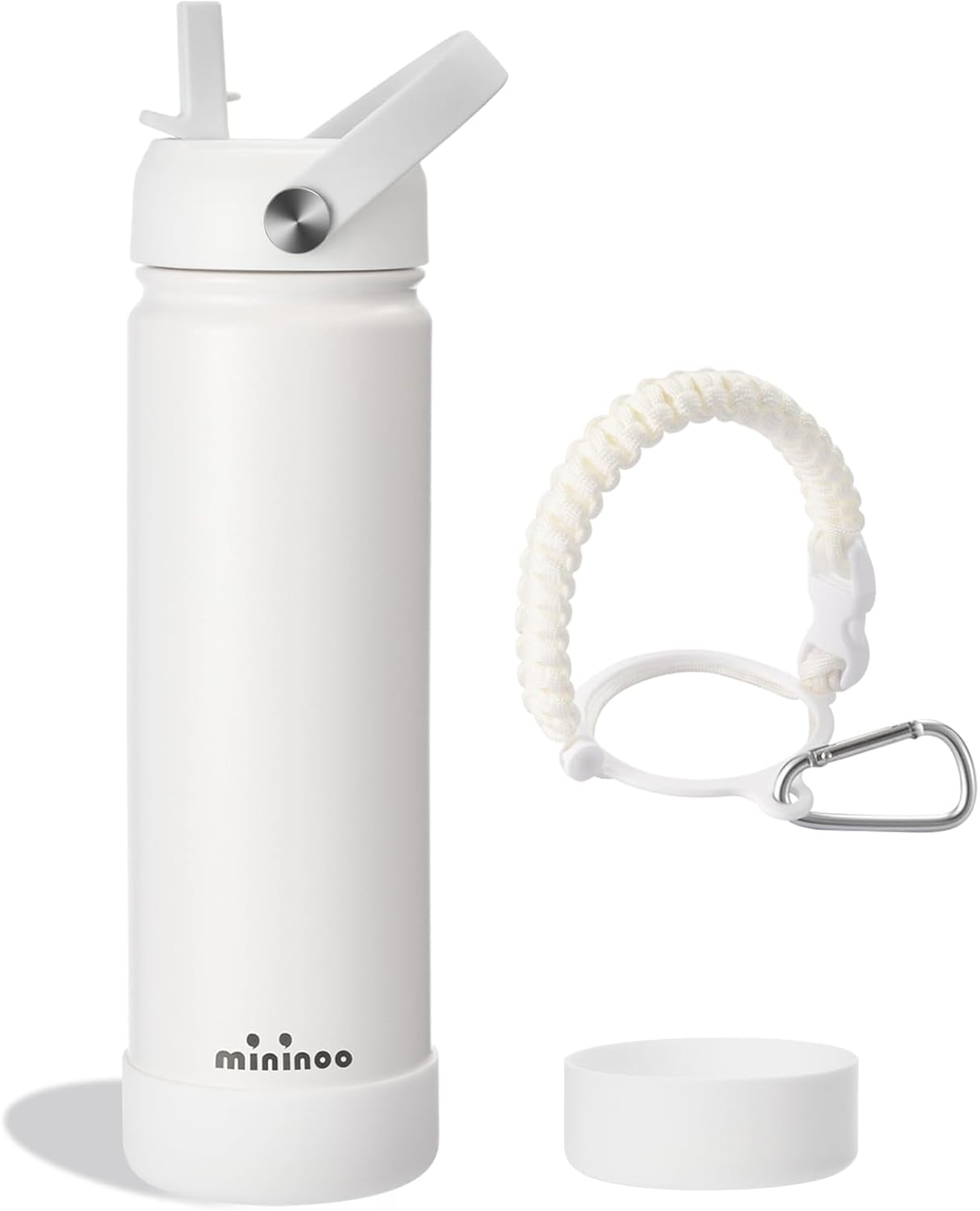 Mininoo Insulated Stainless Steel Water Bottle - 24 oz with Straw & Lid | Durable White Design