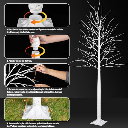 Artificial Birch Trees Set of 3 - 4FT, 6FT, 8FT Christmas Lights & Modes