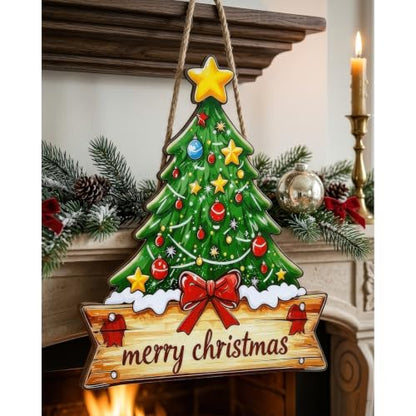 Christmas Decor Wooden Welcome Sign - White, Festive Holiday Home Accent
