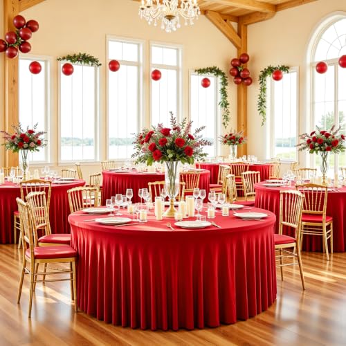 Red Round Tablecloth 72 Inch - 2 Pack Washable & Wrinkle Resistant for Holiday & Event Decor