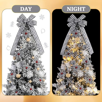 Lyrow Buffalo Plaid Christmas Tree Ornament Set - Black White, 94 pcs
