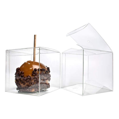 4x4x4 Caramel Apple Boxes With Hole for Sticks, 25 Pack, Clear Gift Box For Candy, Cupcakes, Macarons, Cookies, Party Favors, Bakery, Wedding, Baby Shower, Ornaments, Food Safe Crystal Clear Display