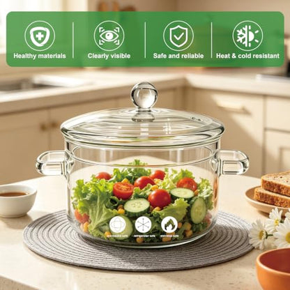 Clear Glass Simmer Pot with Lid 1.5L Borosilicate Stovetop Saucepan